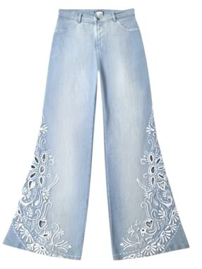 Brazilroxx Embroidered Eyelet Cutout Flare Jeans Y2K Light Wash Size 6